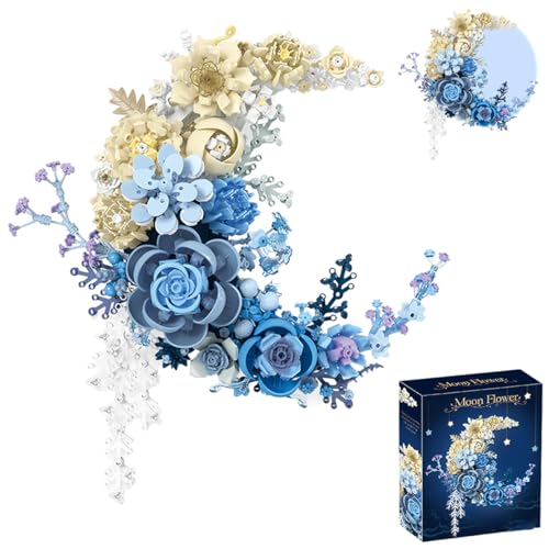LIKLIKLINK Mond Blumen Bausteine Set für Erwachsene, 934 Teile Klemmbaustein Set zur Wanddekoration, Künstliche Blume Bauklötze Bausatz Spielzeug für Home Deko Geschenk für Freundin Frauen
