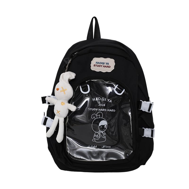 Cute Backpack Y2K Daypacks, Grunge Emo Backpack Ita Bag Aesthetic Trendy Itabag Bag Hiking Travel Backpac Daily Use (Black)