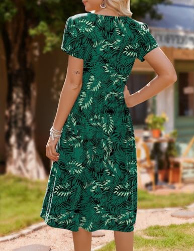 Image of HOTOUCH Women's Summer A-Line Midi Dresses 2026 Casual Floral Short Sleeve T-Shirt Dress Flowy Beach Sundress with Pockets