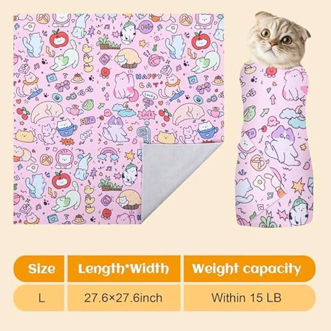 27.6 in Cat Grooming Wrap Self-Adhesive, Cat Wrap for Cutting Nails, Pink Anti-Escape Cat Restraint for Nail Clipping Cat Swaddle Wrap Cat Wrapping Cloth for Pet Cleaning and Beauty (Within 15lbs)-paDxNiIr