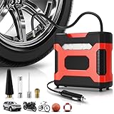 Auto Dynasty Digital Tire Inflator Portable Air Compressor, 12V DC 150 PSI Power Electric Car Tire Air Pump with LED Light and Pressure Gauge for Car, Motorcycle, Bicycle, Bike, Ball (Red)