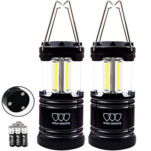 2 Pack Portable LED Camping Lantern Flashlight with Magnetic Base - EMITS 500 LUMENS - Survival Kit for Emergency, Hurricane, Power Outage with 6 AA Batteries Included (Cl30)