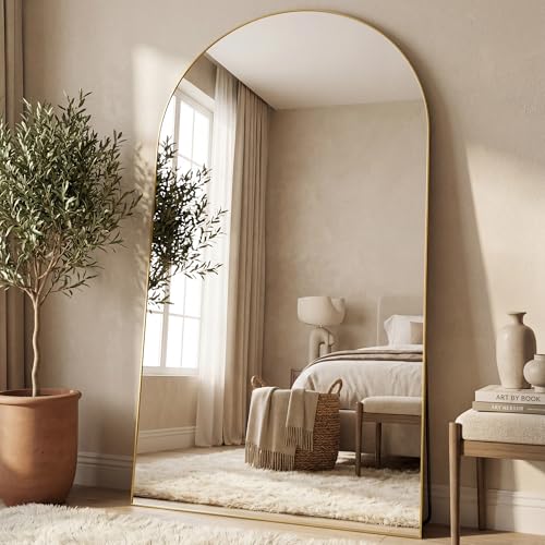 Image of Antok 86 inch x46 inch Arched Full Length Floor Mirror, Gold Aluminum Frame, Free Standing /Wall Mount /Leaning for Bedroom, Living Room, Dressing Room