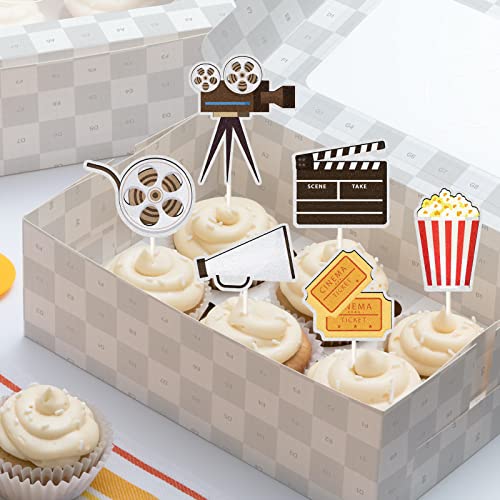 Mefeng Movie Night Cupcake Toppers Decoration, On Broadway Cupcake Toppers,Happy Birthday Cake Topper ,Hollywood Theme Cake Party Decoration.18Pcs #TOP3