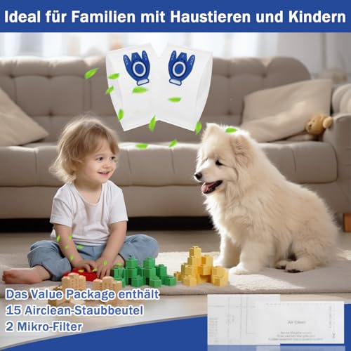 15 Staubsaugerbeutel für Miele Complete C3 C2 Classic C1 S8340 mit 2 Filter, 3D Efficiency GN Beutel für Miele S2 S5 S8 Ersatz 9917730 12421130