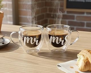 THE UMBRELLA STORE Mr & Mrs Double wall Glass Mugs| Couple Coffee Mug Set of 2 | Anniversary, Wedding, Valentine Gift for Price In India