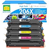 206X Toner Cartridges 4 Pack High Yield: MFP M283fdw M283cdw M255dw 206A 206 Set Compatible Replacement for HP 206X for HP Color LaserJet Pro MFP M283fdw M283cdw M283 Printer Ink (with Chip -B/C/Y/M)