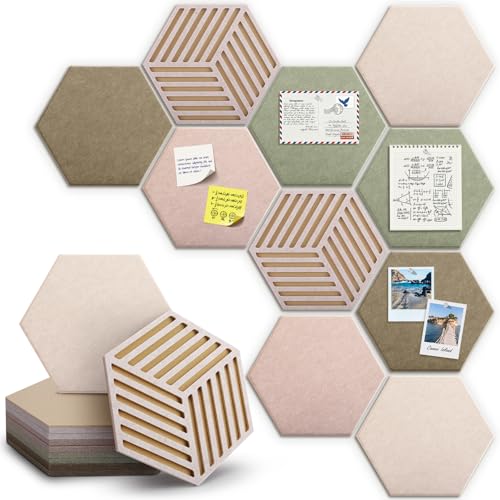 Hexagon Large Cork Bulletin Board Tiles, Peel and Stick Felt Wall Panels for Vision, Message Center, Picture and Prayer Board for Office, Dorm, Room and Desk Decor(Linen Dusk)