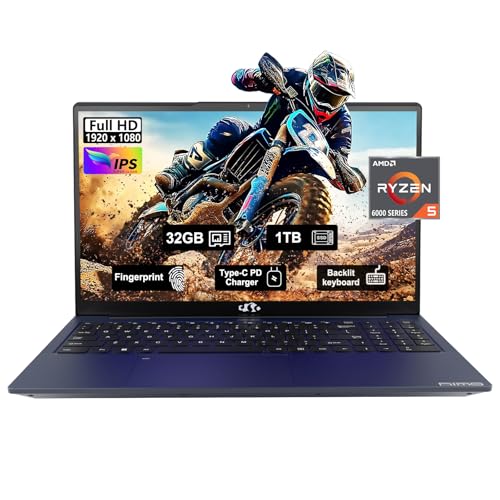 NIMO 15.6 Gaming-Laptop, 6-Cores AMD Ryzen 5 6600H 660M 6nm GPU, 32GB DDR5 1TB SSD(up to 4.5GHz) 100W Type-C FHD IPS Business-Laptop-Computer with Fingerprint Backlit Keyboard WiFi5 Win11