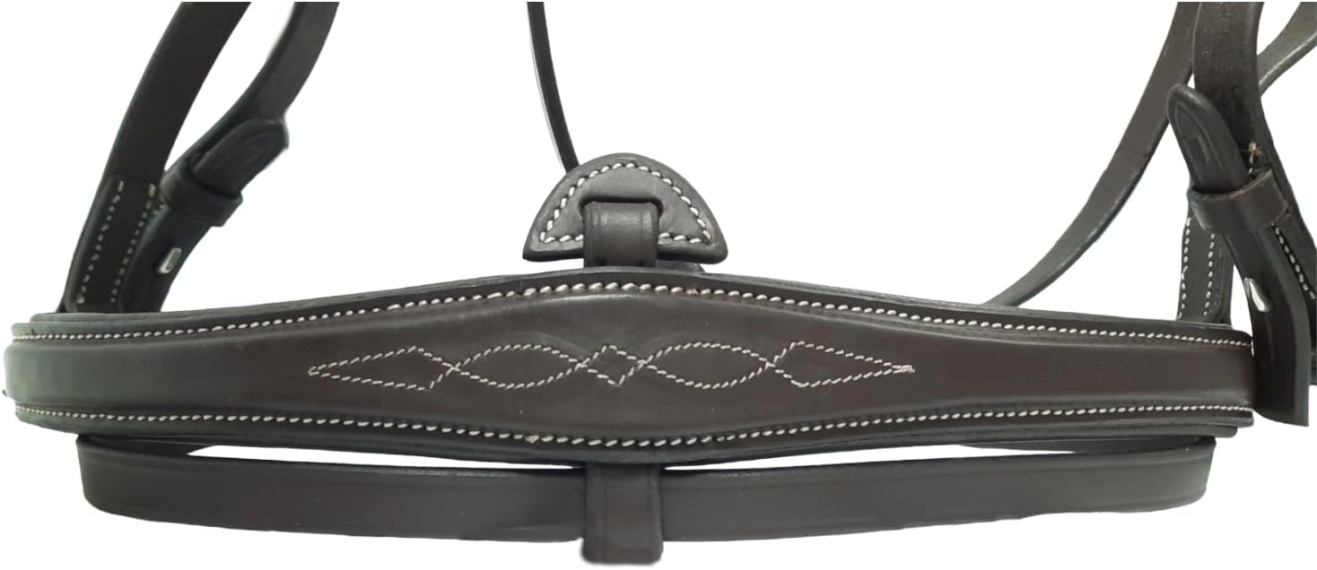 Horse English Jumping Flash Bridle with Ergonomic Crownpiece, Anatomical Padded Snaffle Noseband, Fancy Stitched Raised Leather, Laced Reins Included, 1 Year Warranty