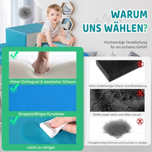 GeerWest Schaumstoff Bausteine Kinder Klettern: 4 PU-Leder Indoor Softbausteine Spielbausteine - Weiche Bausteine Baby Montessori Kletterspielzeug mit Ellipsenbogen(Modern)