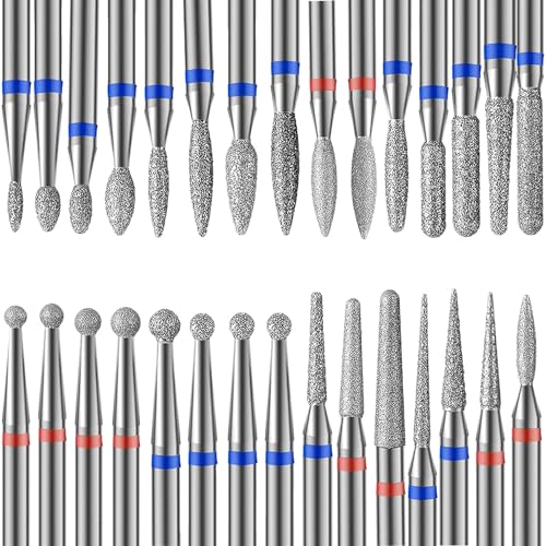 Juego de 30 brocas de diamante para uñas, Depvko de 3/32 fresas torno para uñas, brocas torno uñas profesional, herramientas removedoras de manicura y pedicura para uñas de gel acrílico, salón de casa
