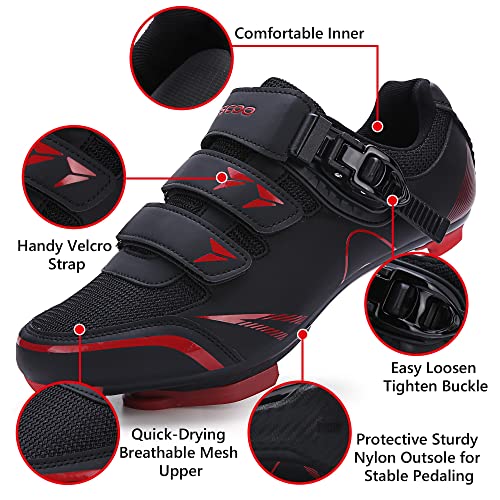 Kescoo Mens Womens Cycling Shoes Compatible With Peloton Bike Shoes And Delta Cleats Pre-Installed, Clip In Road Bike Riding Racing Biking Shoes Perfect For Indoor Outdoor - Black Red, 38 #TOP3