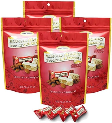 Golden Bonbon Gluten Free Almond Nougat Chewy Candy 2.5oz, 4 Packs (Original Crunchy)