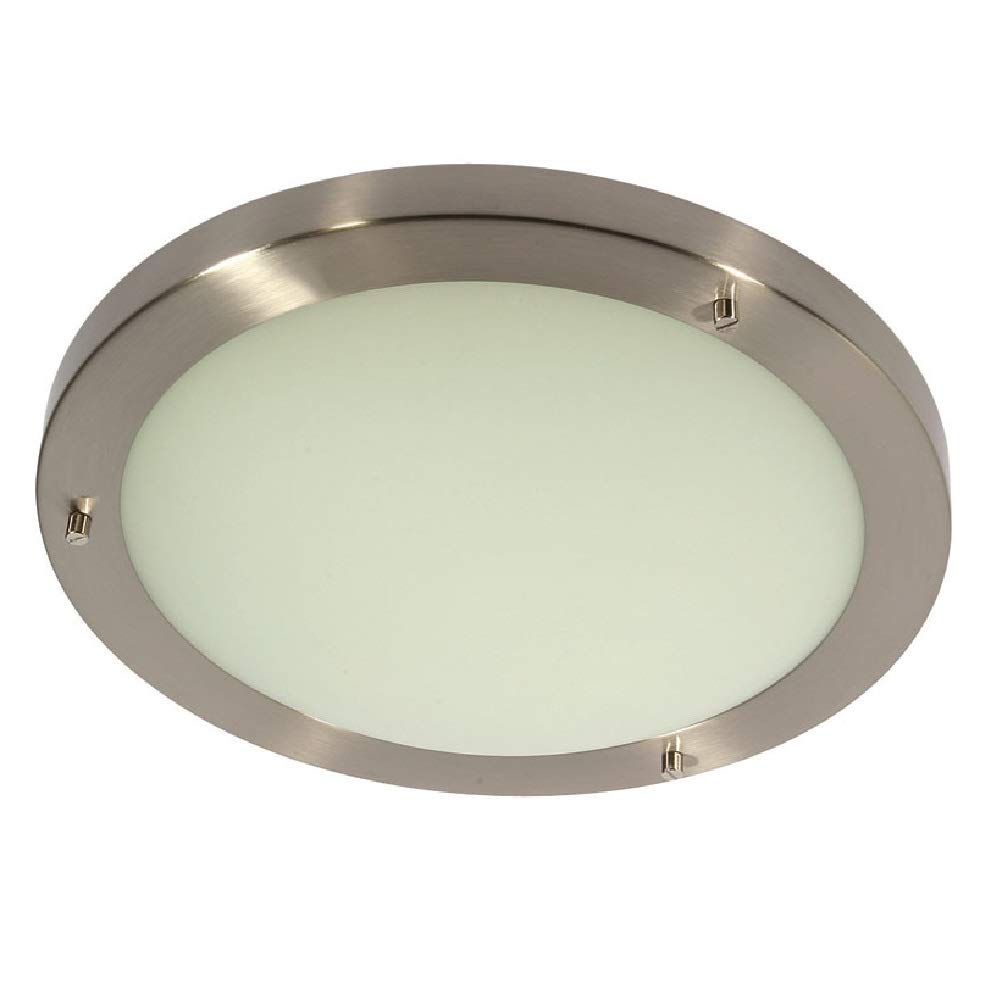 Britalia Antique Chrome & White Frosted Glass Bathroom Round Flush Ceiling Light 305Mm | 2 X Ses E14 Candle Lamp Bulbs Required (Not Included) | Ip44 Rated | Suitable For Outdoor Use
