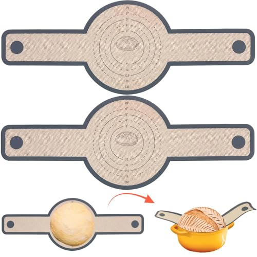 Ferizzia 2 Pièces Tapis de Cuisson en Silicone, Élingue à Pain avec Longues Poignées, Tapis de Cuisson du Pain, Doublure Réutilisable pour Pâtisserie et Pizza, pour Pâte, Four