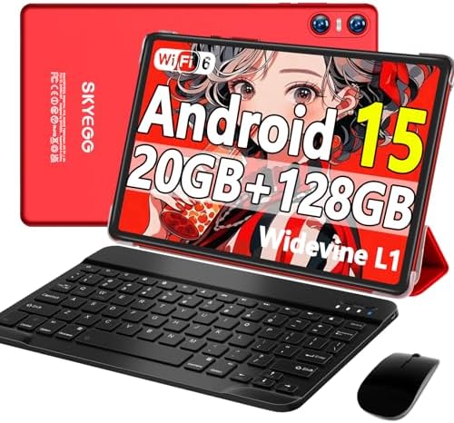 Android 15 Tablet with Keyboard Mouse, 20GB RAM + 128GB ROM (Expand to 1TB), 10.1 Inch Octa-Core Tablets with WiFi 6, Dual Camera, 1280×800 IPS Display, 6000mAh Battery, Widevine L1 – Red Android 15 Tablet with Keyboard Mouse, 20GB RAM + 128GB ROM (Expand to 1TB), 10.1 Inch Octa-Core Tablets with WiFi 6, Dual Camera, 1280×800 IPS Display, 6000mAh Battery, Widevine L1 – Red