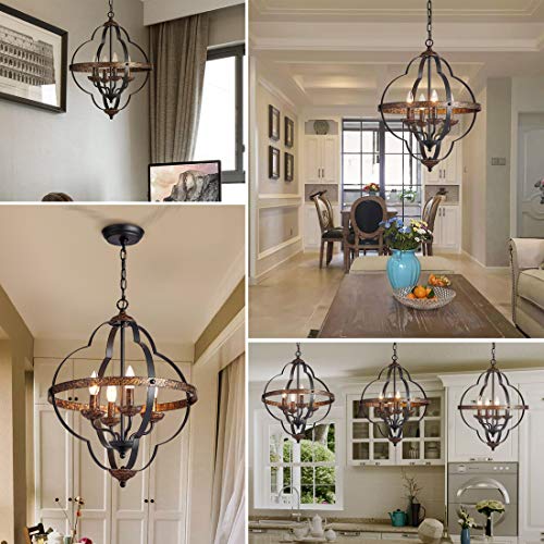 Tzoe Orb 4-Light Pendant Light，Rustic Vintage Metal Chandelier，Black＆Copper Color，Farmhouse,Foyer Chandeliers，Dining Room Light，Bedroom Lights,Living Room Lighting，Kichlen Chandelier Ul Listed #TOP3