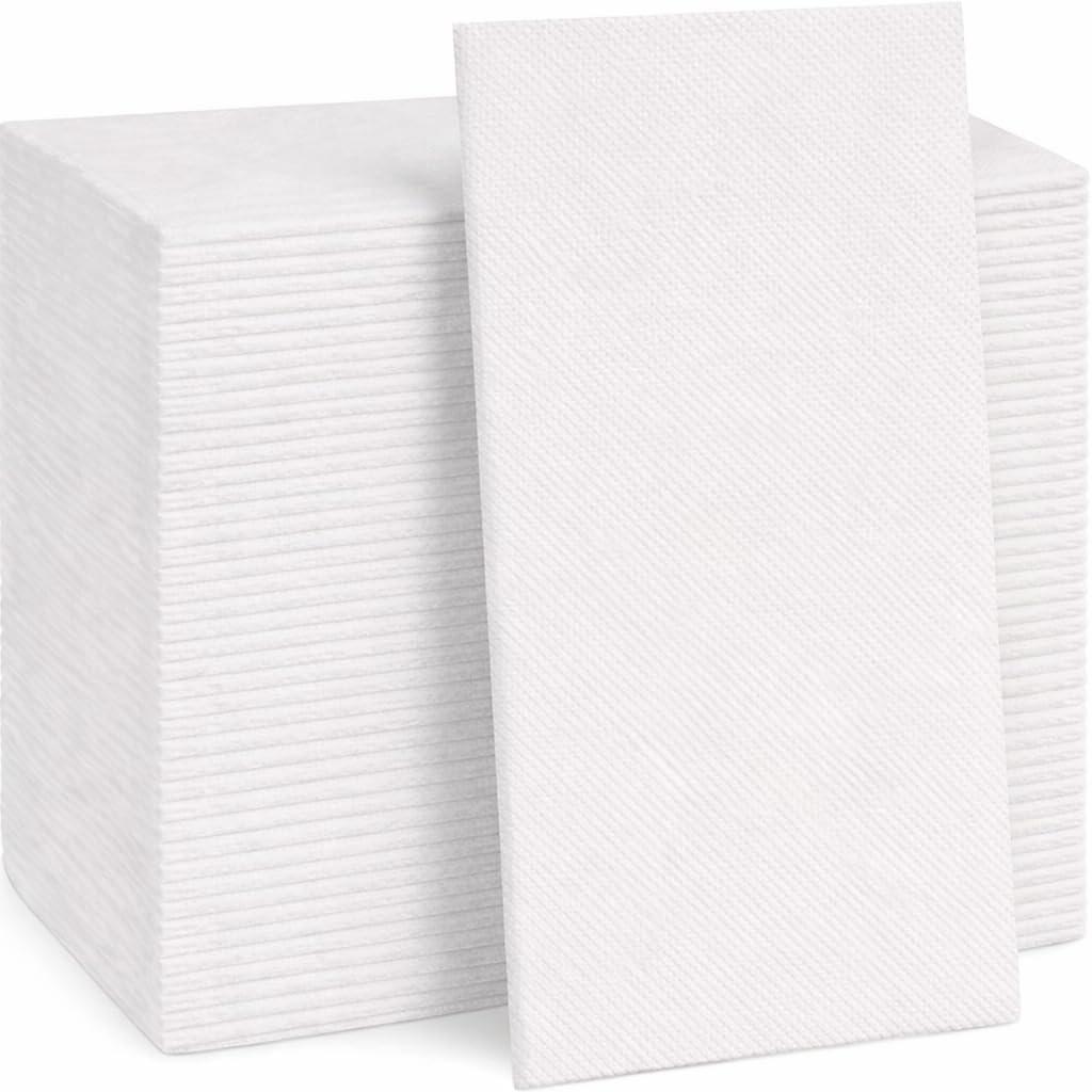 200 Pack Disposable Linen-Feel Guest Towels, Cloth-Like Hand Towels, Soft & Absorbent Airlaid Paper Napkins for Bathrooms, Kitchens, Events, 12” x 17”, White
