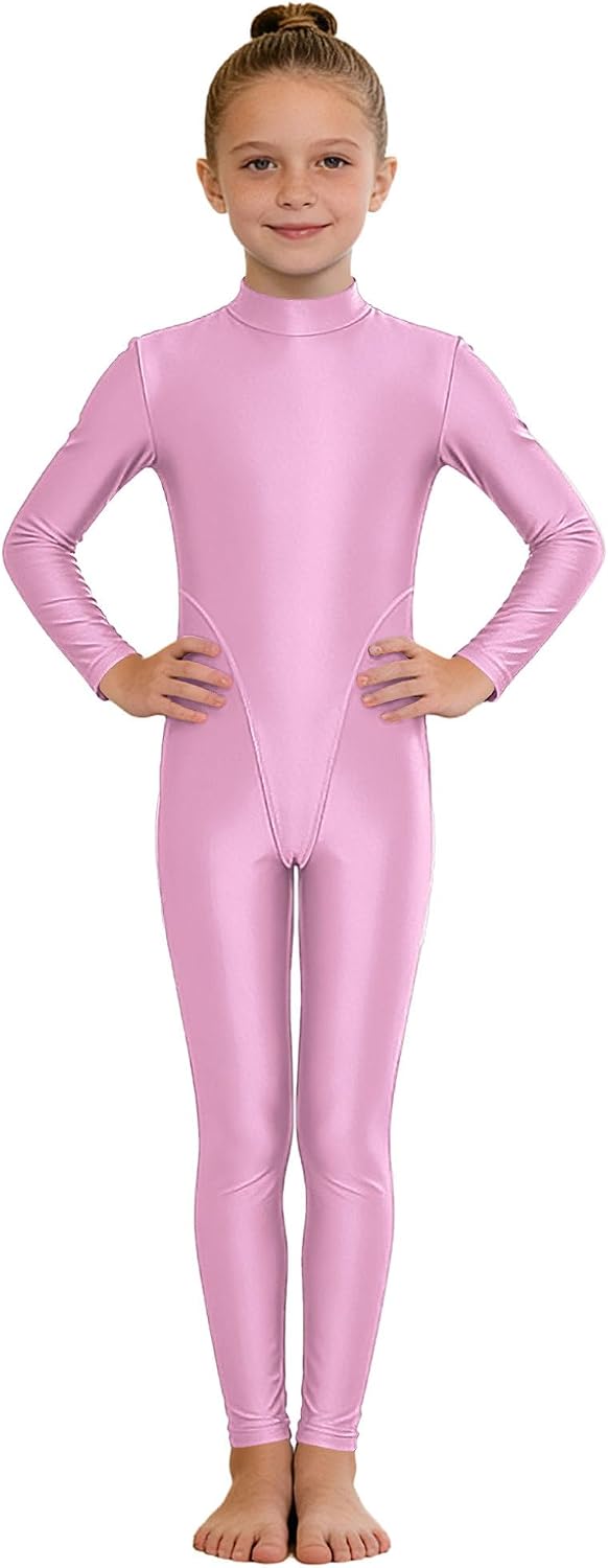 Kaerm Kids Girls Full Body Leotard Gymnastics Outfits Girls Unitards Ballet Shiny Glossy Bodysuit