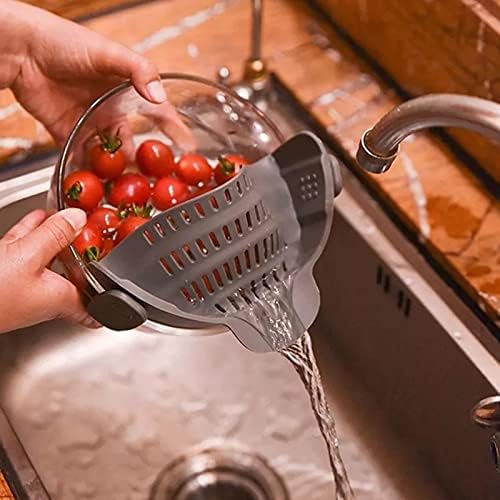 Silicone Clip-On Colander Kitchen Pasta Food Snap Strainer with 1 Anti-Spill Soup Funnel,Hands-Free Heat Resistant Drainer Filter Pour Spout,Deflector for Pots Bowls Vegetable Noodles and Spaghetti