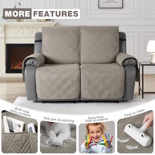 Image of TAOCOCO 100% Waterproof Loveseat Recliner Cover, Non Slip Split Recliner Couch Cover with Elastic Straps, Washable Reclining Sofa Cover Furniture Protector for Kids, Dogs, Pets(2 Seater, Light Brown)