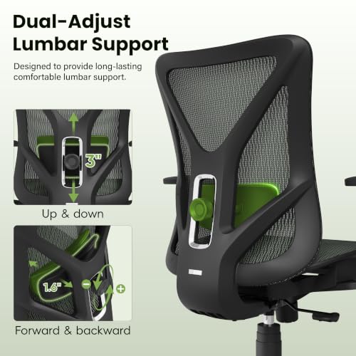 Image of Ergonomic Office Chair, Mesh Computer Desk Chairs with Adjustable Lumbar Support, 3D Armrests, Tilt Function, Comfy Wide Seat, Swivel Executive Work Task Chair for Company and Home