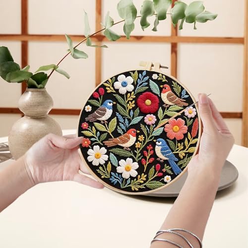 Image of Ohcol Embroidery Kit Beginners Cross Stitch Needlepoint Kits for Adults Needle Point Kits with Hummingbird & Hoop