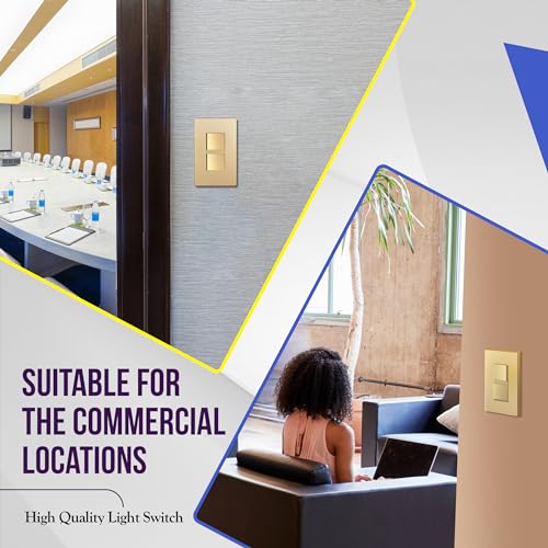 ENERLITES Elite Series Double Decorator Switch with Screwless Wall Plate, Combination Paddle Switch, Ground Terminal, Single Pole, Residential Grade, 15A 120V-277V, 62834-GDWP, Gold with Wall Plate