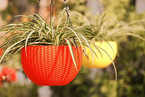 Image of Go Hooked 3 Pcs Red Plastic Hanging Planter, Set of 3, Classic Garden, Indoor /Outdoor, 7.1 Inch Diameter, 4.8 Inch Height, 3 mm Thickness, 13 Inch Chain Length