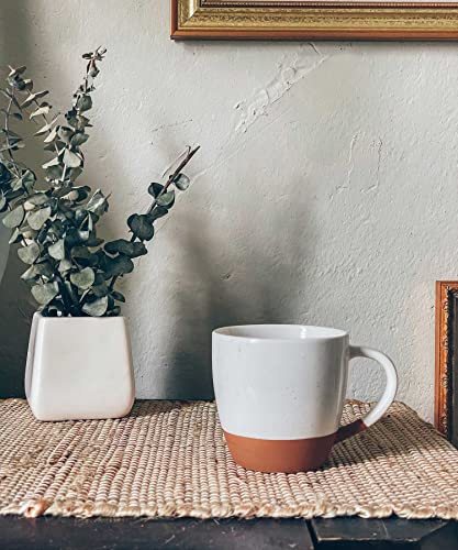 Mora Ceramic Large Latte Mug Set Of 4, 16Oz - Microwavable, Porcelain Coffee Cups With Big Handle - Modern, Boho, Unique Style For Any Kitchen. Microwave Safe Stoneware - Vanilla White #TOP4