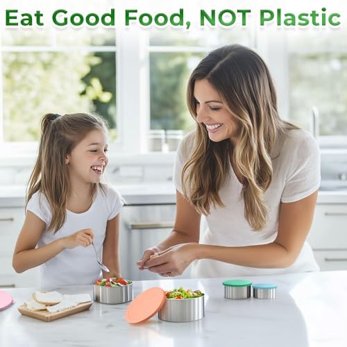 EcoEarth - Stainless Steel Food Storage Containers with Silicone Lids - Stackable Set of 5, Round Nesting Sizes - Meal Prep & Snack Lunch Box Supplies - Plastic Free, Airtight & Leakproof for Travel - Thumbnail 4