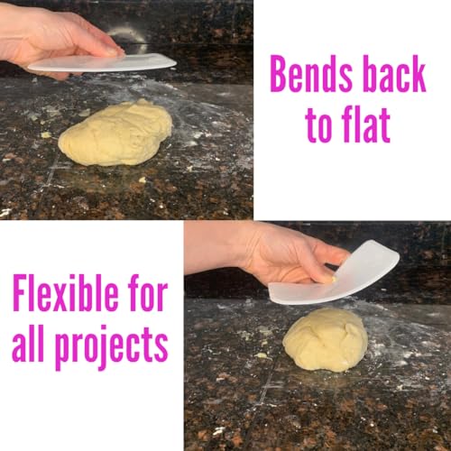ROYALTY ESSENTIALS White Bowl Scraper Flexible Food Safe Plastic Scraper Cutter Chopper Good Grip Curved and Flat Edge Dough Cutter Pack of 2 (Dough)