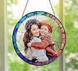 Personalized Mom Grandma Sun Catcher with Photo, Grandma Stained Glass Sun Catcher, Custom Stained Glass Window Hanging, Mothers Day Portrait, Mom Gifts from Kids, Mother Birthday, Christmas