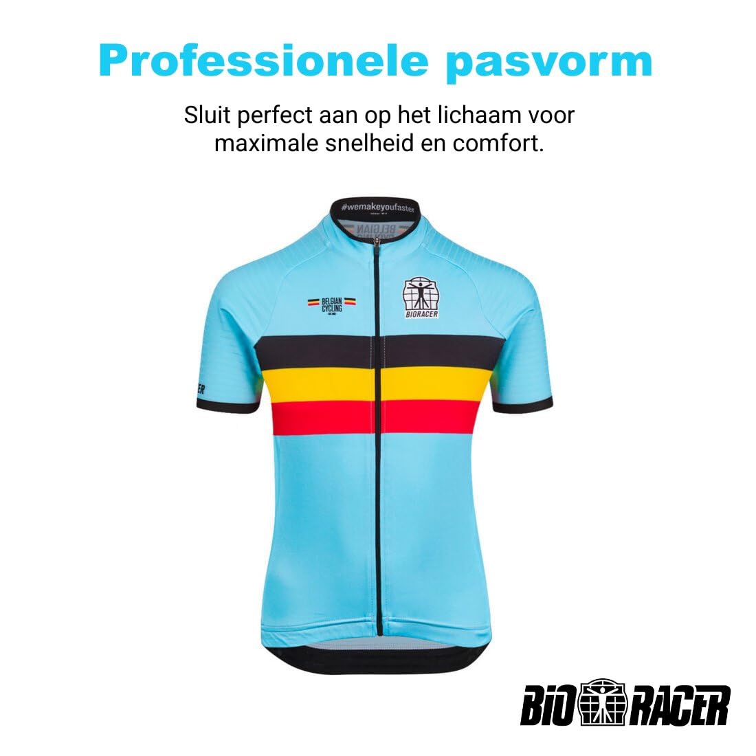 Bioracer - Official Team Belgium (2023) - Maillot de Cyclisme Enfant Icon Classic - Bleu - Taille 152