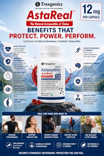 Image of Trexgenics ASTAREAL ASTAXANTHIN 12 mg from Japan (from 300 mg extract) Heart, Skin,Joint, Muscle, Eye, Exercise Support (30 Veg. Capsules) (12 mg (30 Capsules))