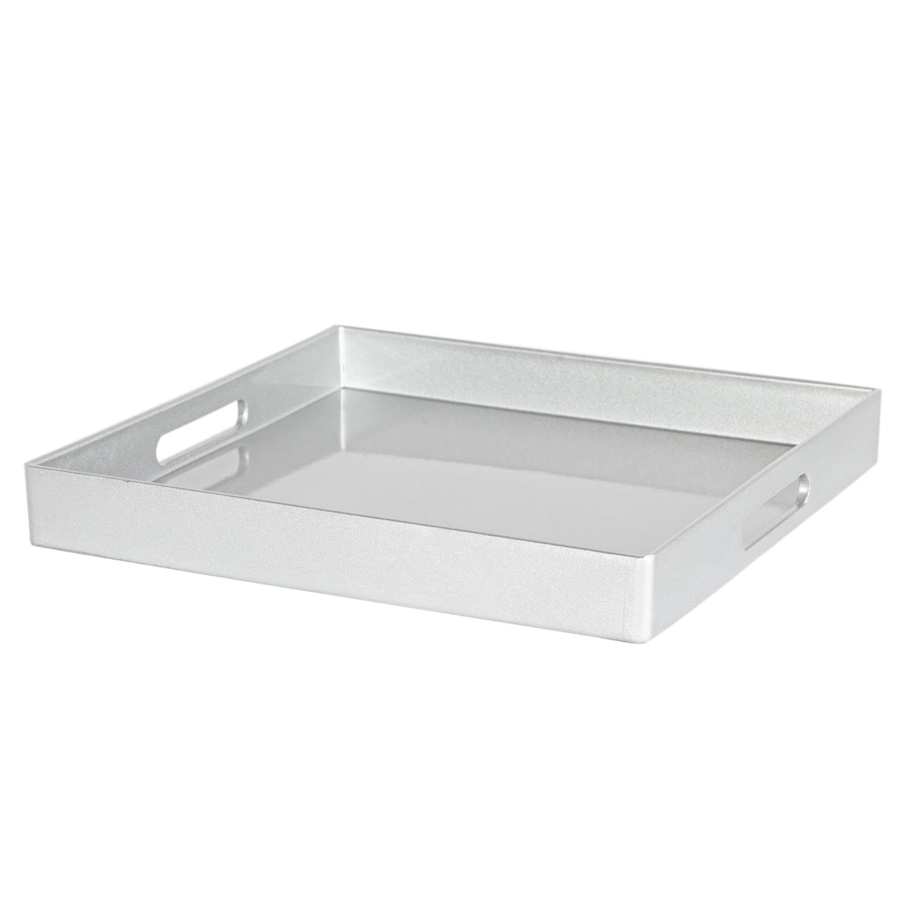 Argon Tableware 33cm Square Serving Tray with Handles - Silver - Metallic Finish Decorative Breakfast Dish Melamine Food Tray for Eating, Snacks, Drinks, Food Serving