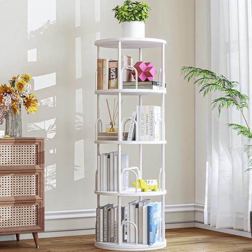 Arbcoler 4 Tier Round Rotating Bookshelf Revolving Bookcase, 360° Spinning