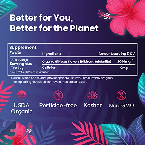 Organic Hibiscus Tea -100 Tea Bags | Organic Herbal Tea From Single Origin | Eco-Friendly Tea Bags | Non-Gmo Caffeine Free Tea With Zero Sugar | Cederberg Tea Company #TOP5