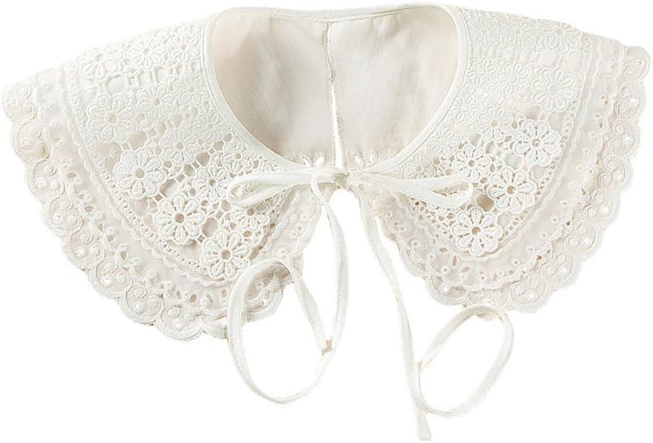 Amosfun Lace Neckline Embroidery Applique Crochet Shawls Hollow Out Floral Three-layer Fake Collar Decorative Short Poncho Capelet Collar for Women Decorative Lace Small Shawl Sewing on Clothes Trim