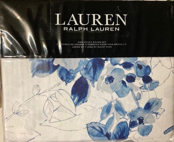 Lauren Ralph Lauren Beautiful Watercolor Sandra Grey Navy Blue Floral King 3 pc Duvet Cover Set Shams White Luxurious 100% Cotton Sateen Silky Smooth - Image 5