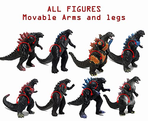 Ezfun Set Of 8 Godzilla Toys Movable Joint Birthday Kids 2019 Action Figures King Of The Monsters Burning Heisei Mecha Ghidorah Pack Plastic Mini Dinosaur Playsets Cake Toppers Package #TOP4
