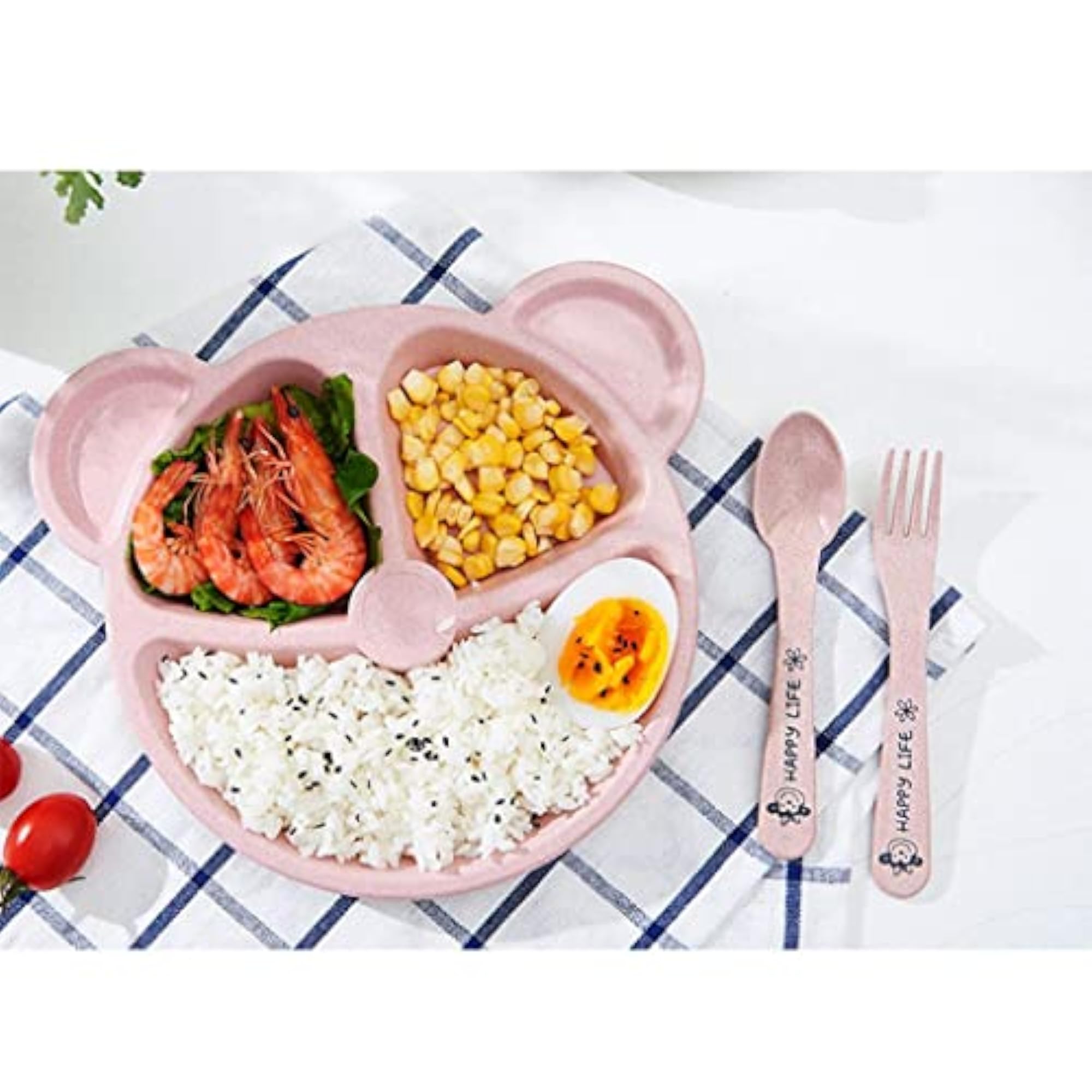 Divided Plates Set, 3-Compartment for Kids, Pink