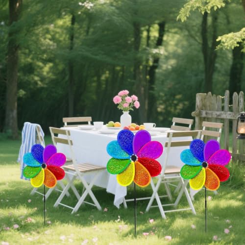 Molinos de viento para jardín con estaca floral brillante en pack de 4 unidades 4