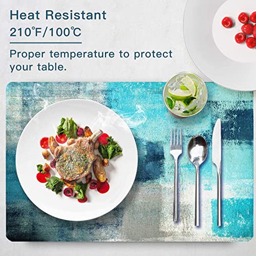 Modern Art Placemats, Cafe Placemats Turquoise And Grey Abstract Art Painting Artwork Dining Placemats Colorful Placemats For Home Kitchen Decorations 18 X 12 Inches, Turquoise Grey #TOP4