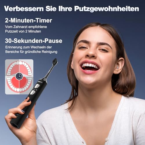 Elektrische Zahnbürste, Schallzahnbürste, Leise Zahnbürste Elektrisch Mit 3 Intensitäten 5 Modi,...
