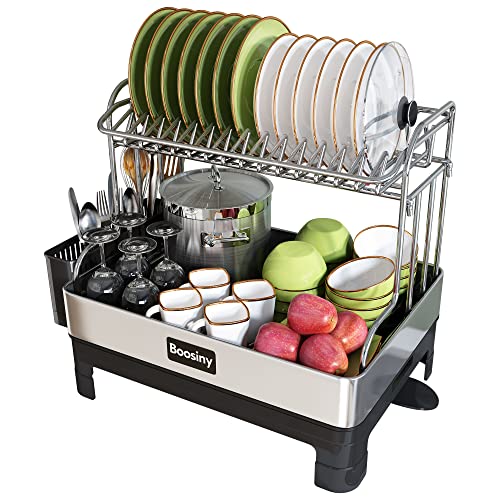 Boosiny Dish Drying Rack, 304 Stainless Steel 2 Tier Large Dish Rack And Drainboard Set With Swivel Spout Drainage, Full Size Dish Drainer With Utensil Holder For Kitchen Counter Of Big Family #TOP8