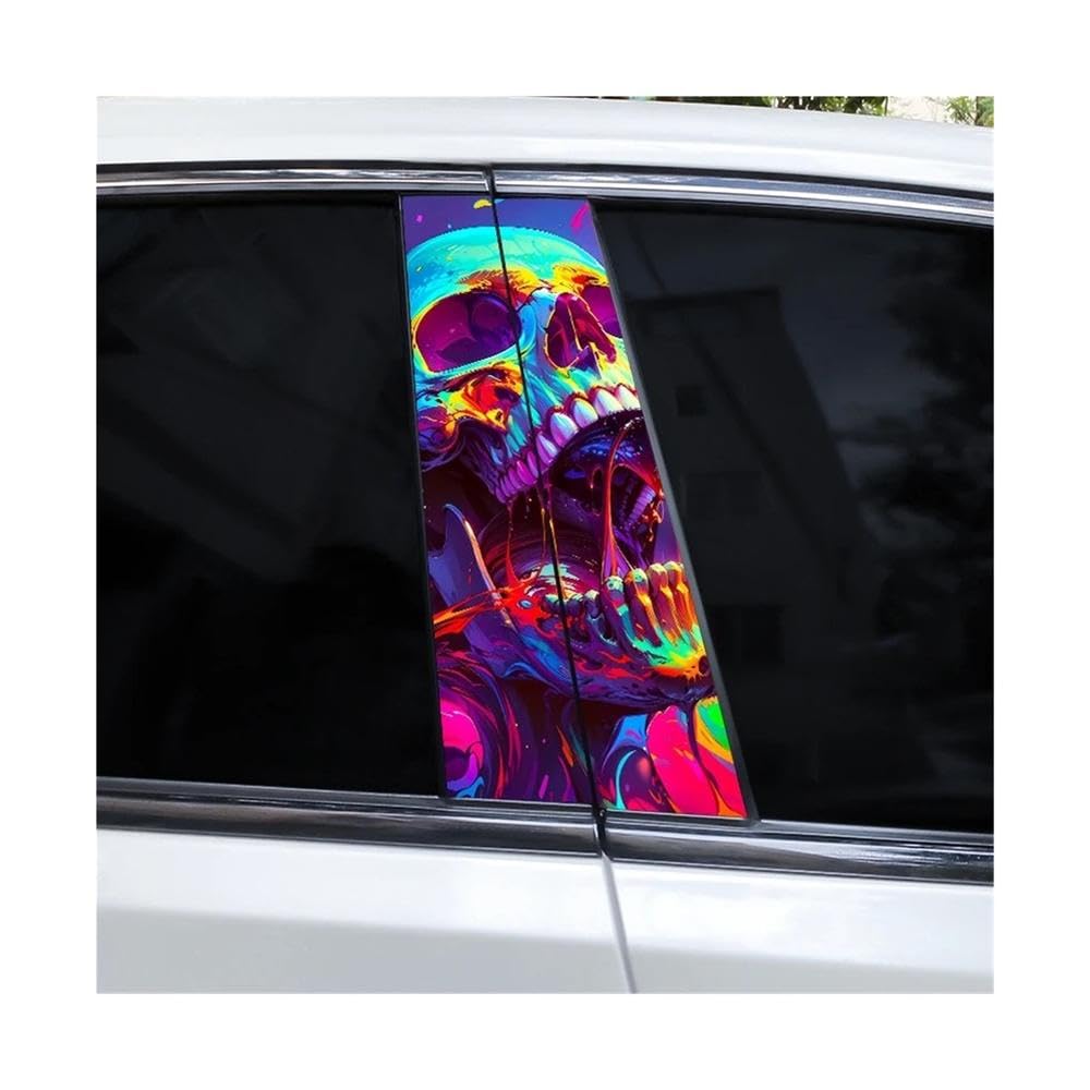 Bertdcx B 2Pcs Smoking Skull Car Pillar Waterproof Decal Diy Car Door Pillar Vinyl Sticker Auto Parts(B)