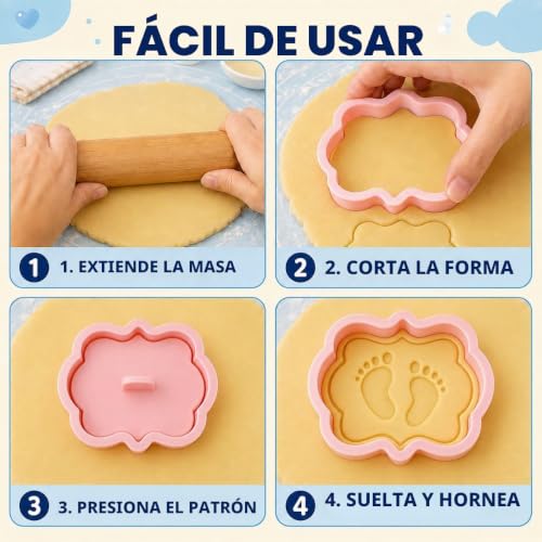 Miniatura 3 de Juego De Cortadores De Galletas Para Baby Shower, 8 Sellos De Galletas 3d De Plástico Para Niños, Cortadores De Galletas De Dibujos Animados Para Hornear