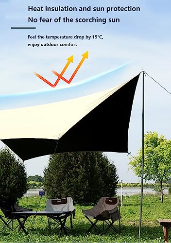 Lona de camping con postes regulables toldo dorado impermeable de 4.4 x 4.5m para hamacas 5